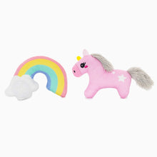Charger l'image dans la galerie, Hugsmart "Meow Buddies" Jouet avec cachette à gâteries pour Chat - Duo licorne & arc-en-ciel