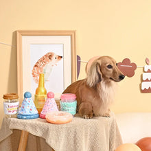Charger l'image dans la galerie, Hugsmart "Yappy Birthday" Jouet en caoutchouc & tissu craquant pour chien - Beigne d’anniversaire