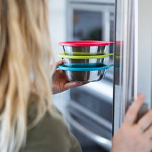 Charger l'image dans la galerie, Messy Mutts Ensemble de 3 bols avec couvercles, Vert, Bleu et rouge