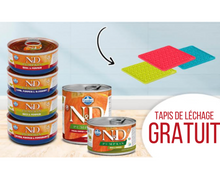 Charger l'image dans la galerie, *QTÉ LIMITÉE* Combo de 6 conserves pour chat Farmina + 1 tapis de léchage Messy Mutts