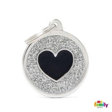 Charger l'image dans la galerie, Médaille collection SHINE, CIRCLE GLITTER GRIS COEUR NOIR, GRAND - Boutique Le Jardin Des Animaux -médailleBoutique Le Jardin Des AnimauxGL07GREY