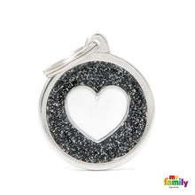 Charger l'image dans la galerie, Médaille collection SHINE, CIRCLE GLITTER NOIR COEUR BLANC, GRAND - Boutique Le Jardin Des Animaux -médailleBoutique Le Jardin Des AnimauxGL07BLACK