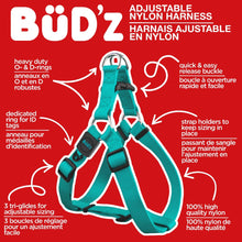 Charger l'image dans la galerie, Bud'z Harnais ajustable en nylon pour chien - Turquoise
