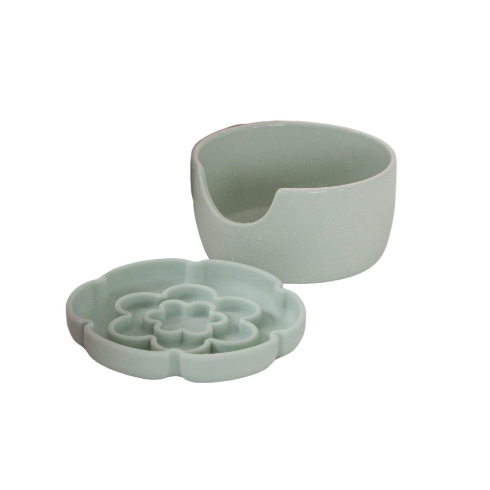 Dexypaws Bol surélevé en céramique pour chat 7.75 oz - Avec ralentisseur - Forme de fleur - Vert sauge