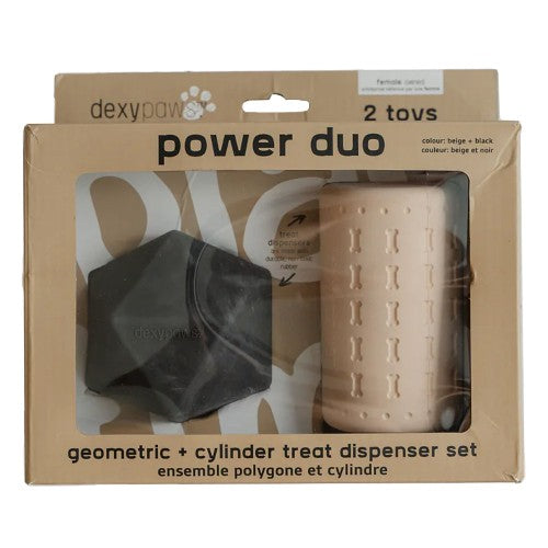 Dexypaws Jouet à mâcher ultra robustes pour chien - Duo cylindre & forme Géométrique, Beige & noir