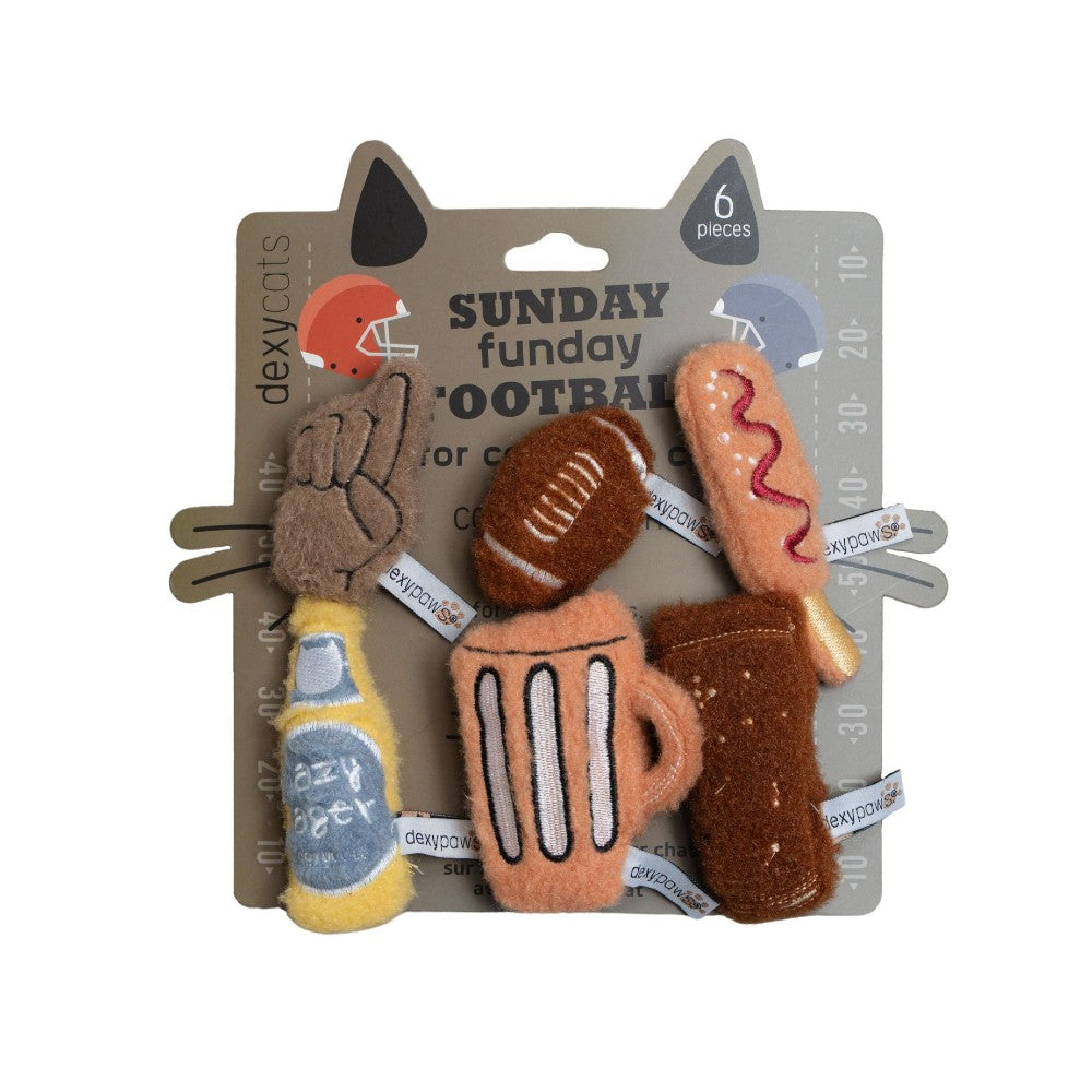 Dexypaws Jouet en peluche pour chat avec herbe à chat - Ensemble De 6 Jouets - Thème football du dimanche