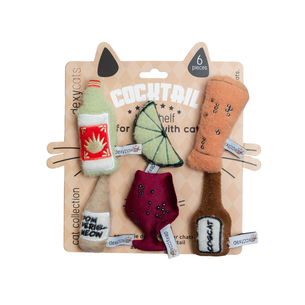 Dexypaws Jouet en peluche pour chat avec herbe à chat - Ensemble de 6 jouets - Thème des cocktails