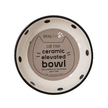 Charger l&#39;image dans la galerie, Dexypaws Bol surélevé en céramique pour chat 8.7 oz, Blanc avec imprimé de pois noirs
