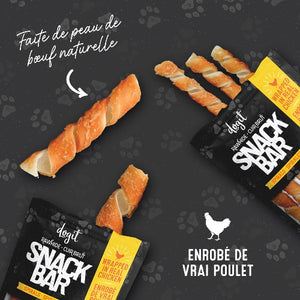Dogit Gâteries Snack Bar - Spirales de peau de bœuf enrobées de poulet - 12,7 cm - Paquet de 6