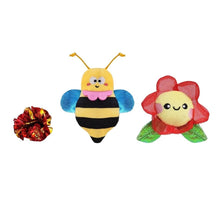 Charger l'image dans la galerie, Hugsmart "Meow Buddies" Jouet en peluche avec herbe à chat - Trio balle, fleur &amp; abeille
