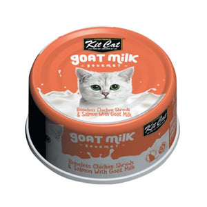 Conserve pour chat Kit Cat - Poulet effiloché et saumon au lait de chèvre 70g