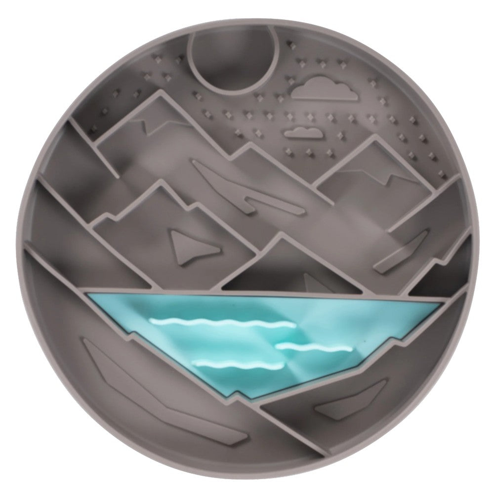 Messy Mutts Bol d'alimentation en silicone - Gris à motif de montagnes