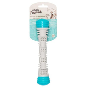 Messy Mutts "Totally Pooched, Chew N' Squeak" Jouet bâton en caoutchouc pour chien, Bleu