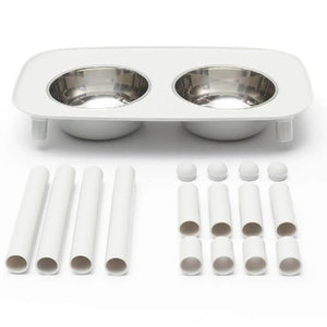 Messy Mutts Bol double surélevé avec pattes ajustables, Gris clair