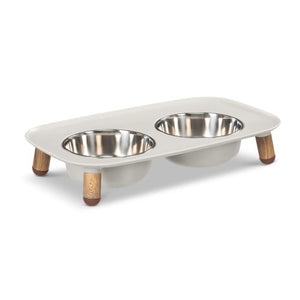 Messy Mutts Bol double surélevé avec pattes ajustables en faux bois, Gris clair
