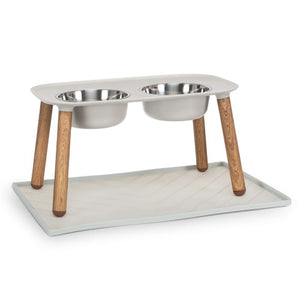 Messy Mutts Bol double surélevé avec pattes ajustables en faux bois, Gris clair