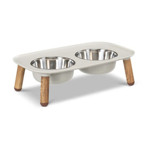 Messy Mutts Bol double surélevé avec pattes ajustables en faux bois, Gris clair