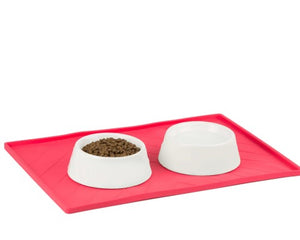 Messy Mutts Tapis en silicone avec travers de métal, Rouge