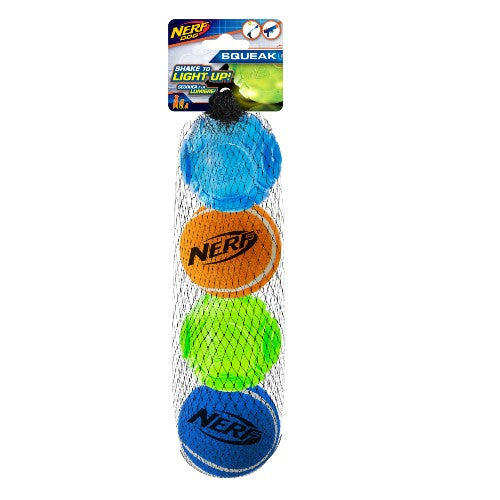 Balles de tennis sonore Nerf à DEL et en TPR, variété, 6,3 cm (2,5 po), paquet de 4