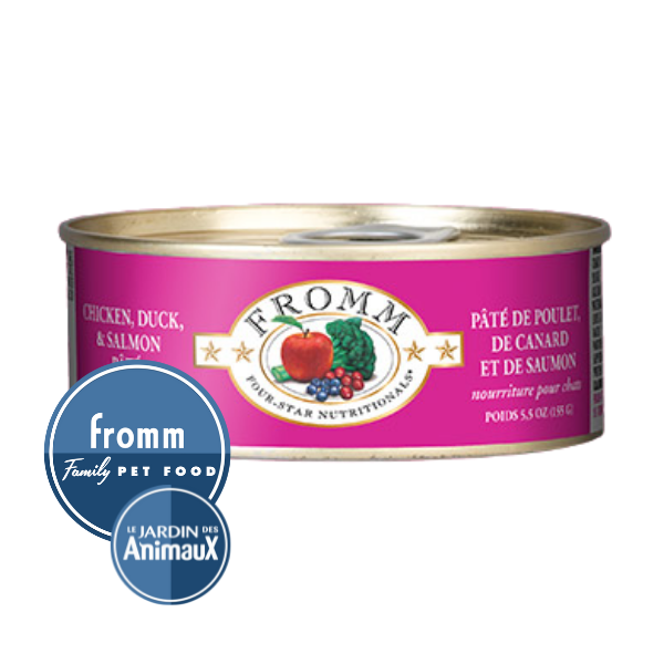 Conserve pour chat Fromm Four Stars- Caisse de 12- Pâté de poulet, canard et saumon 5.5oz