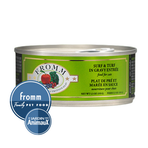 Conserve pour chat Fromm Four Star- Caisse de 12- Entrée Pré et Marée effilochée en sauce 5.5oz