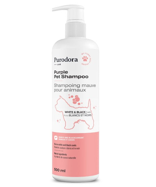 Purodora Lab Shampoing mauve pour chien à poil blanc ou noir