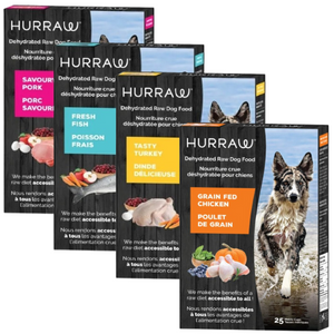 Nourriture Hurraw crue déshydratée pour chien - Combo Porc-Poisson-Dinde-Poulet