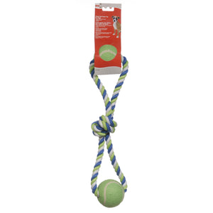 Boucles Dogit en corde de coton avec 2 balles de tennis, bleu, vert lime et blanc