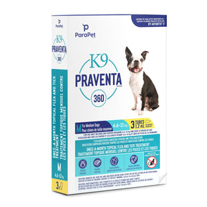 K9 Praventa 360 traitement contre les puces et les tiques pour chiens de taille moyenne, 4,6 kg à 11 kg, 3 ou 6 tubes - Boutique Le Jardin Des Animaux -anti-parasitaire pour chatBoutique Le Jardin Des Animaux73861