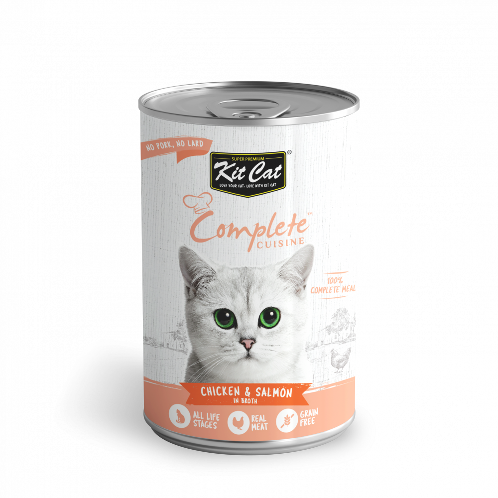 Conserve pour chat Kit Cat - Poulet et saumon en bouillon