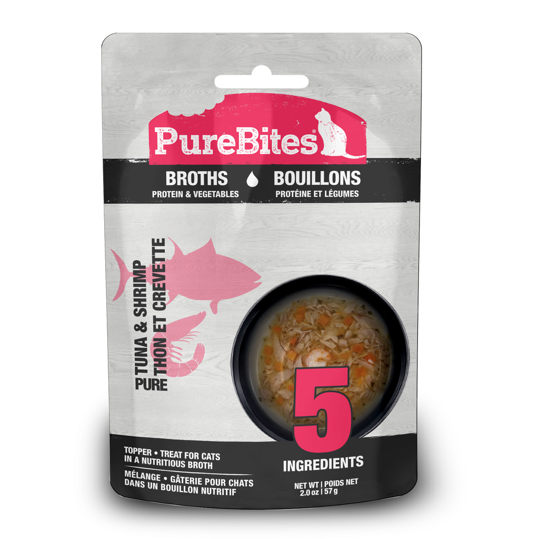 Purebites - Gâteries pour chat thon et crevettes dans un bouillon
